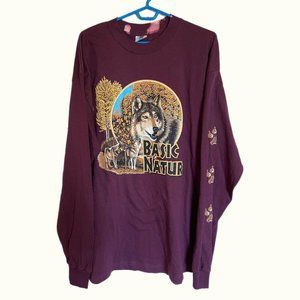 Vintage basic nature wolf long sleeve t shirt